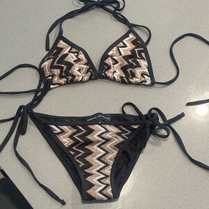 Karina Grimaldi Black and Tan Zigzag Bikini